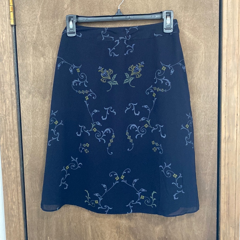 Navy blue floral midi skirt